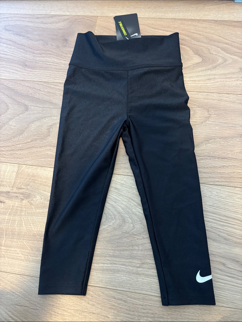 Nike Black Girls' Performance Leggings with White Swoosh 3T
